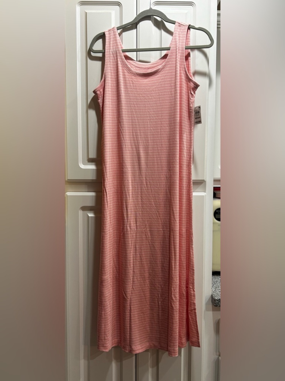 State of Day Modal Maxi Nightgown Pink Stripe NWT Soft Lounge Dress M Slit